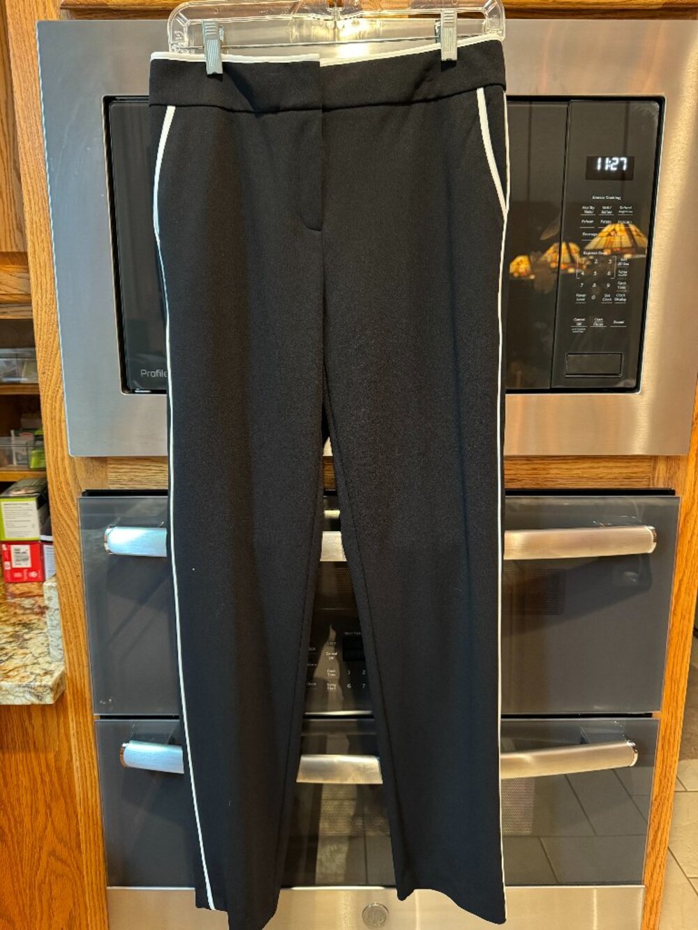 Calvin Klein Black Straight Long Pants with White Stripe 6